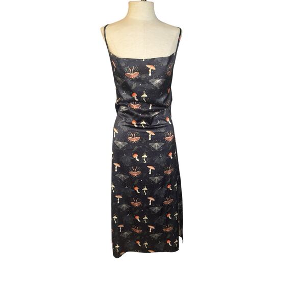 Disturbia Medeina Print Cowl Neck Satin Slip Dress S Fairy Mushroom Moth Cottage - Picture 4 of 13